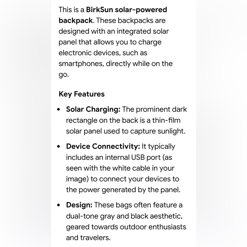 BirkSun Solar Panel Charging Grey/Black Backpack NWT - Picture 10 of 11